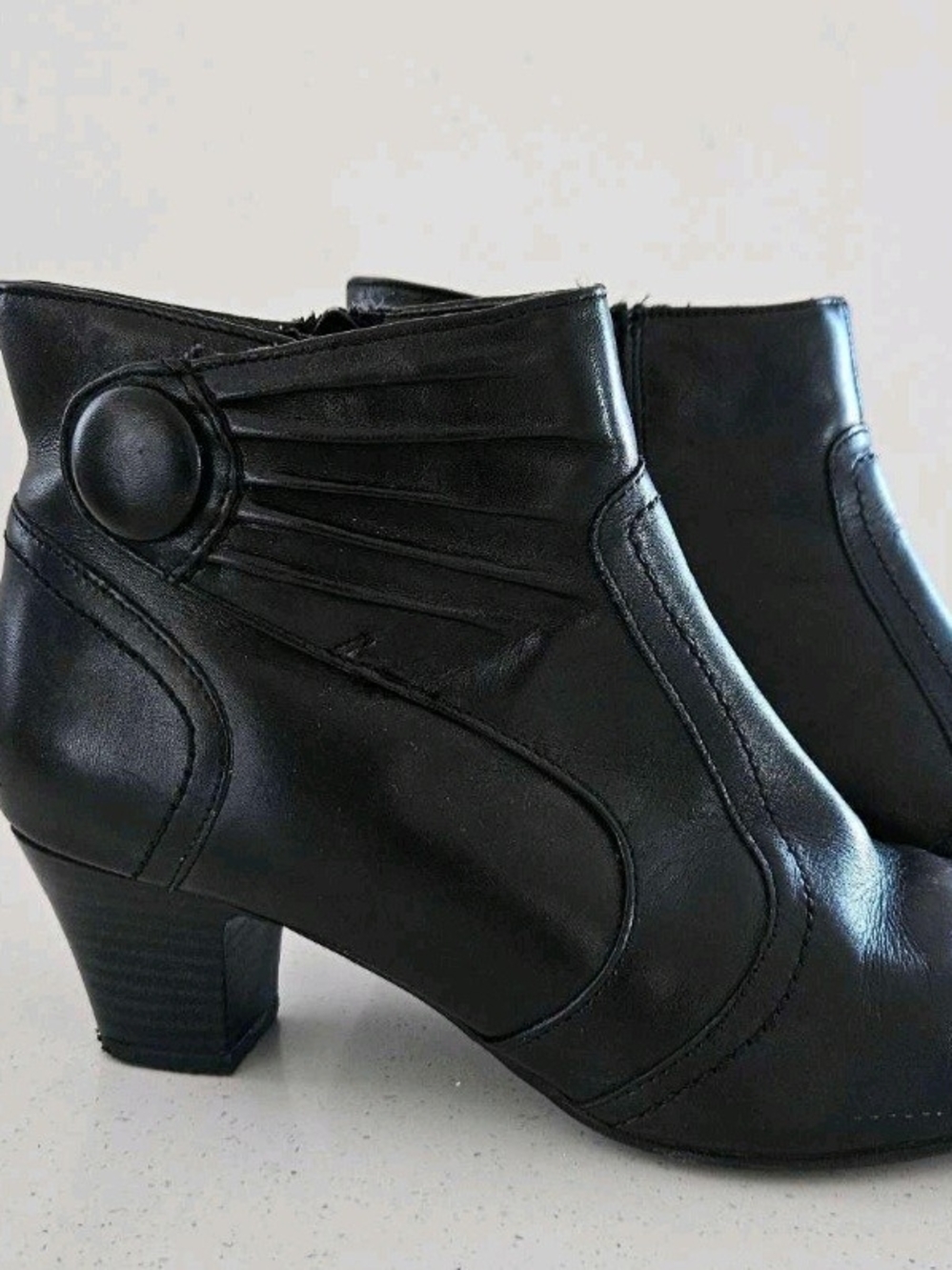 Women's Black Faux Leather Ankle Booties with Low Block Heel